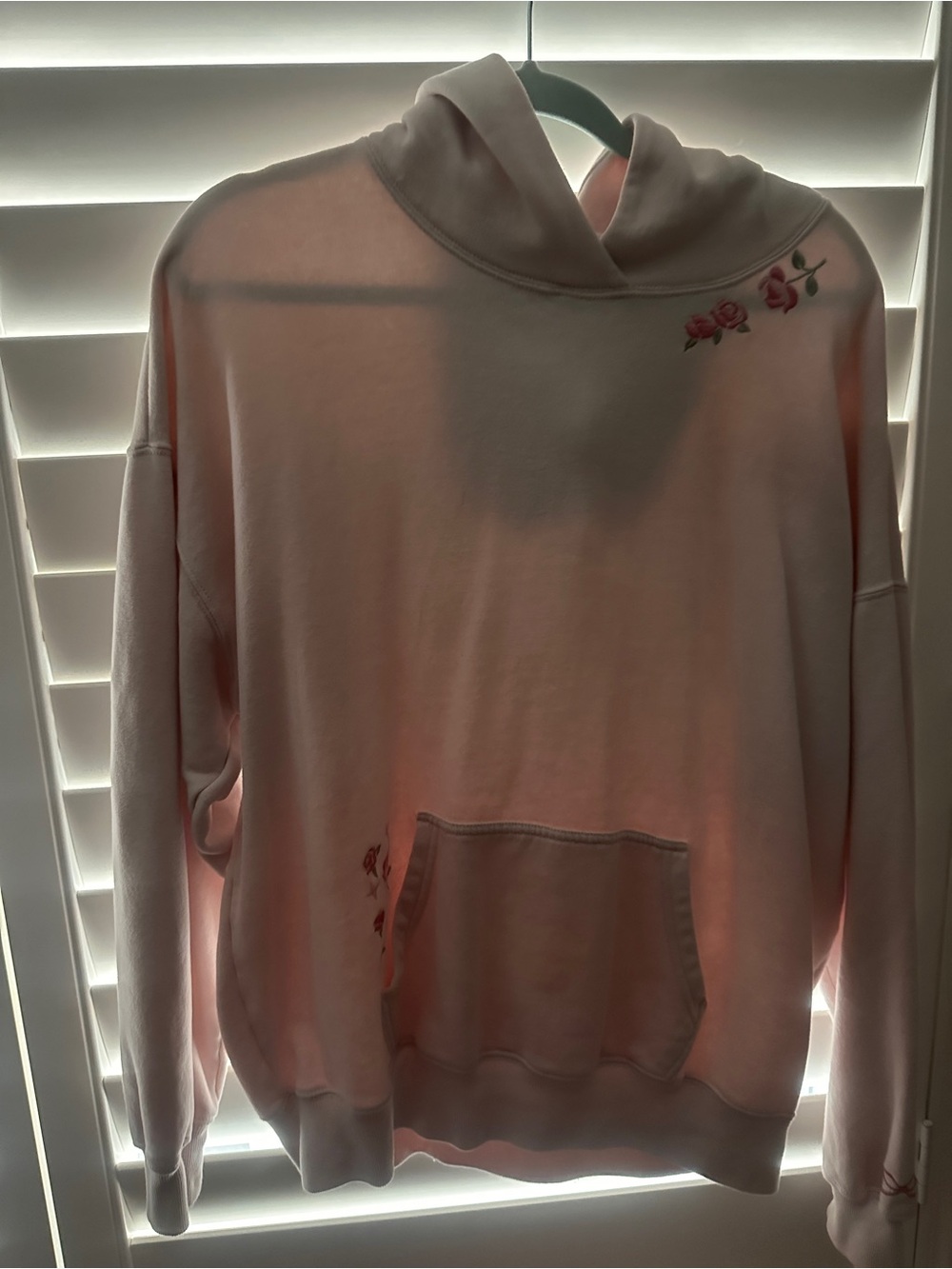 Hollister Light Pink Hoodie with Rose Embroidery